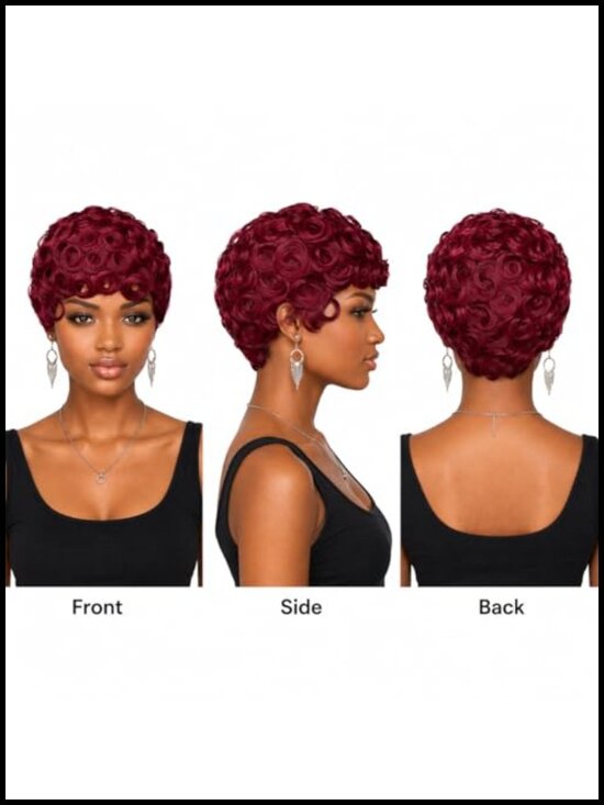 100% Real Human Hair Pixie Cut Wig Glueless Curly Short Wig main image 4